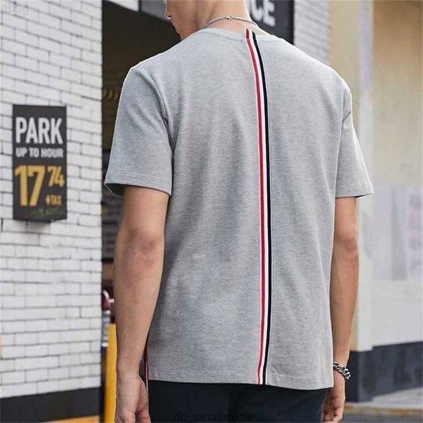 

men's and women's summer tb striped cotton round neck short-sleeved t-shirt with ribbon on the back thomnew 2023jj6w, White;black