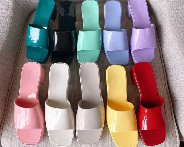 

2023 women high heels fruit sandals slippers slides fashion sandal candy colors rubber beach jelly slide slipper platform chunky heel with l, Black