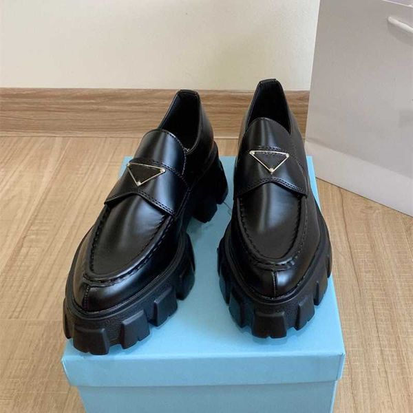 

shoes liu wen's same p-family thick soled lefu shoes in early spring 2023 new pointed triangular standard one pedal gear small leather, Black