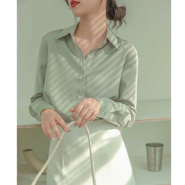 

2023 spring new fashion high-end satin women's long sleeve korean loose professional dress temperament commuter shirt, White