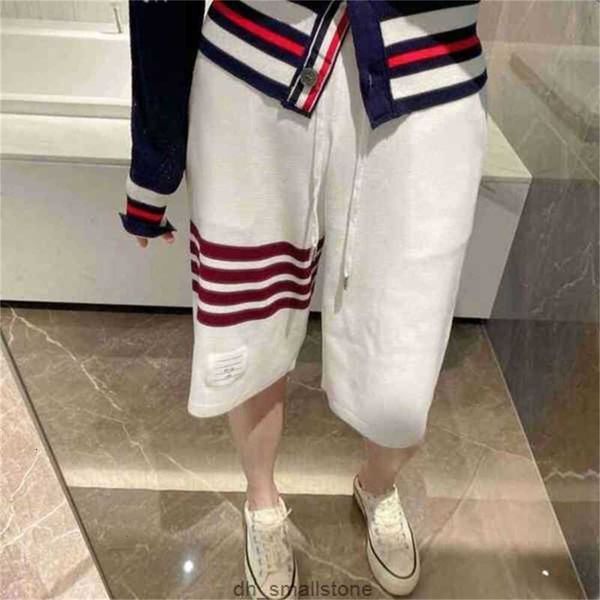 

men's pants designer 22 summer knitted ice hemp loose shorts and women's lovers' sports red blue bar capris tb casual trend s, Black