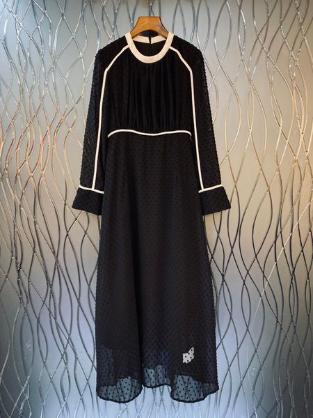 

spring and autumn new dress black round neck temperament, Black;gray
