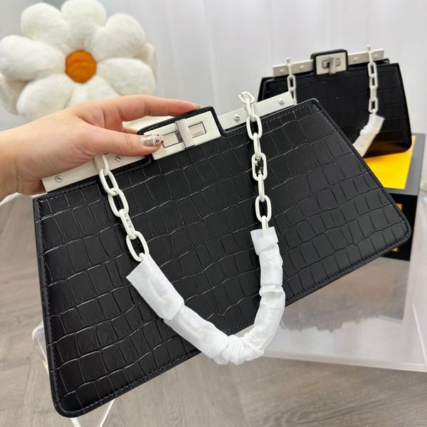 

2023 new designer single shoulder bag alligator chain single shoulder portable lock trapezoidal leather bag for women official original impo
