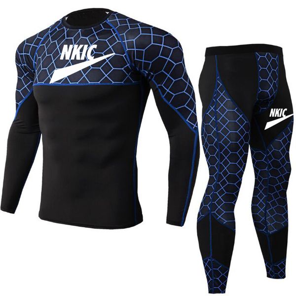 

mens tracksuits running set compression t-shirt pants sport long sleeves t shirts fitness rashguard men gym leggings clothes tight suit, Gray