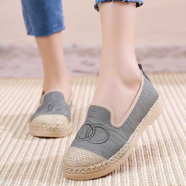 

fisherman's women's spring and summer 2023 new linen woven flat sole slackers slip on lefu shoes xiaoxiang, Black