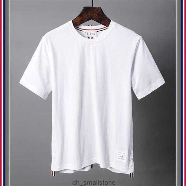 

men's and women's summer tb striped cotton round neck short-sleeved t-shirt with ribbon on the back thomnew 2023qmdu, White;black