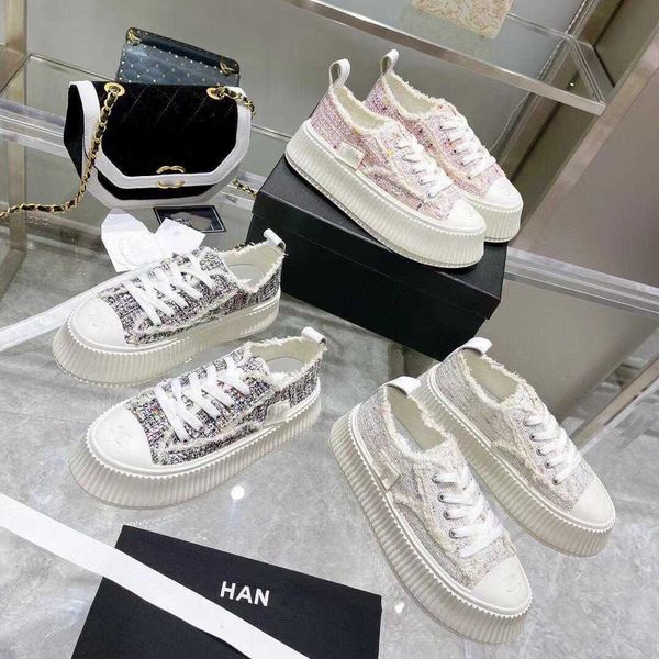 

shoes small fragrant canvas shoes women's 2023 spring new muffin thick soled shoes versatile woven biscuit shoes high white shoes, Black