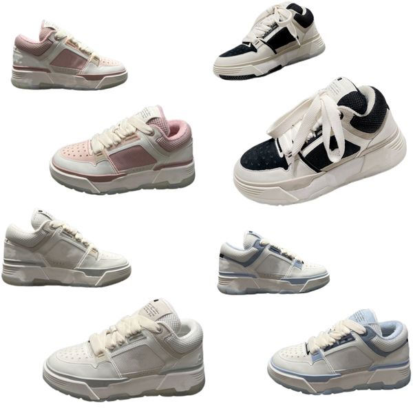 

designer man sneaker shoes women casual white leather indentations shoe canvas mesh splicing man chunky trainer with box size35-46, Black