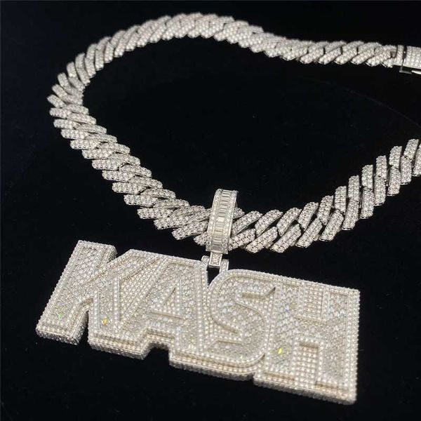 

s925 silver medallion moissanite kash lettered pendant personality hip hop men cuban chain necklace