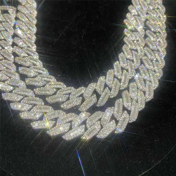 

925 sterling silver miami cuban link chain fashion hip hop jewelry diamond clasp iced vvs moissanite baguette cuban link chain