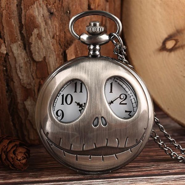 

tim burton the nightmare before christmas quartz pocket watch retro frog big eyes jack skellington necklace pendant skull watch333f, Slivery;golden
