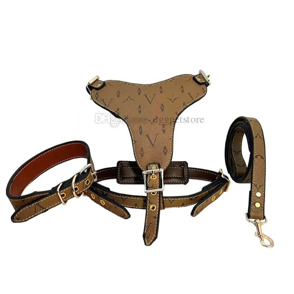 

designer dog collars leashes no-pull pet harness with classic letter pattern adjustable pu leather dog vest no-choke pet vest for medium lar