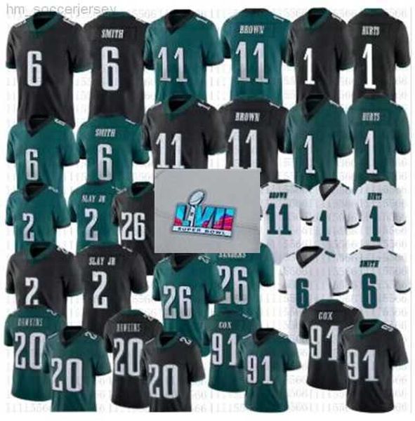 

football jersey philadelphia''eagles''1 jalen hurts 11 a.j. brown 6 devonta smith 62 jason kelce 32 reed blankenship 23, Black;red