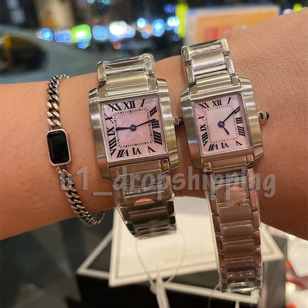 

quartz women movement fashion watches full stainless steel lady square tank stainless steel case original clasp analog casual wristwatch mon, Slivery;golden