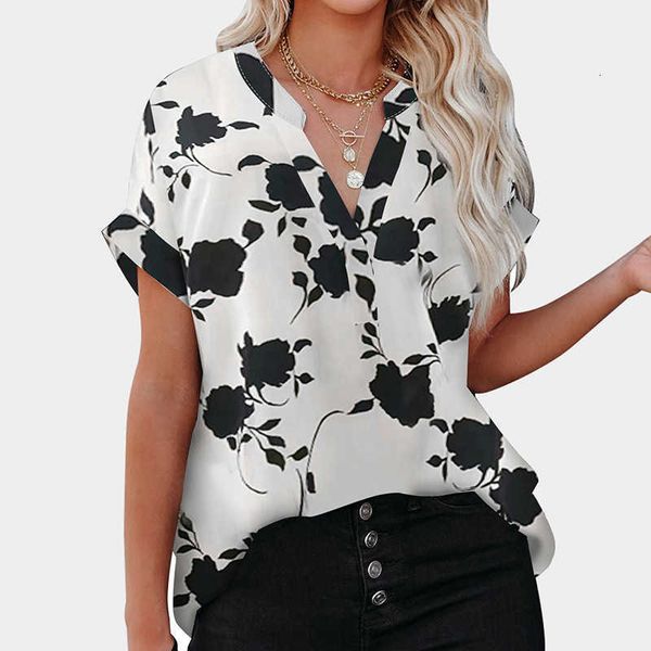 

shiying dark rose print short sleeve women's new summer polo 2552449 shirt, White