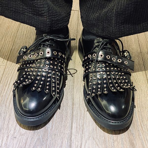 

monk strap rivets shoes handmade tassel fringe mens derby shoes black wedding dress shoes