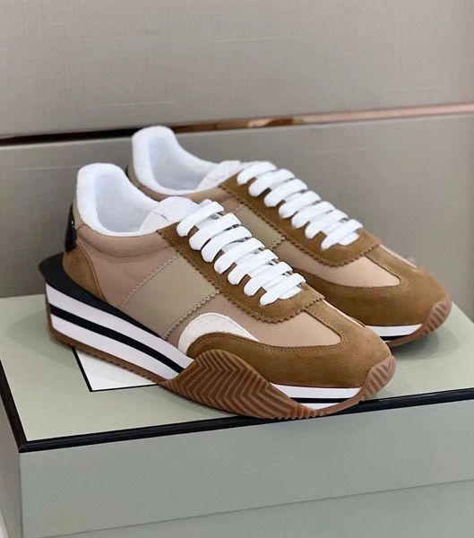 

luxury men james sneaker shoes side stripe trainer suede nylon calfskin skateboard walking chunky sole lace up comfort footwaer eu38-46