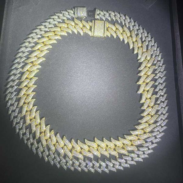 

ice cuban chain necklace 12mm moissanite spiked laurel cuban chain bracelet fine jewelry diamond prong miami cuban link chain, Silver