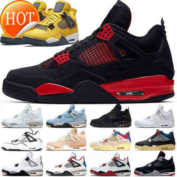 

4 4s jumpman basketball shoes men women black cat red thunder lightning sneakers university blue white oreo bred pure money what the zen