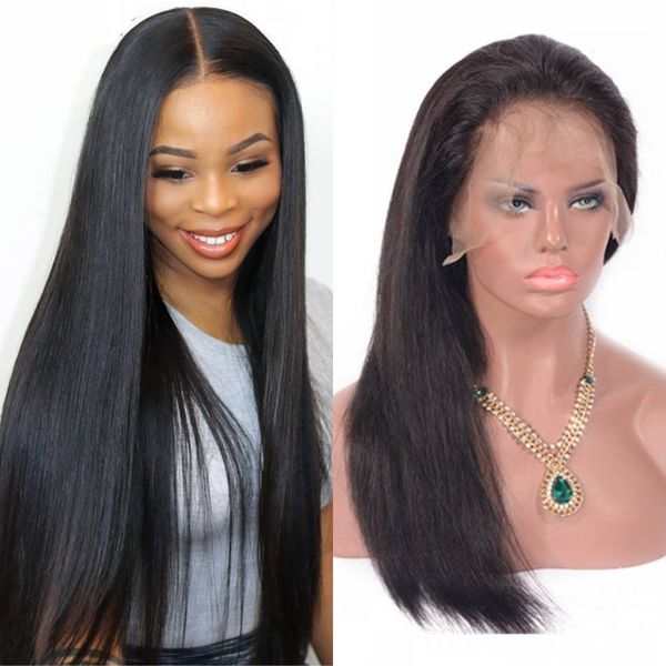 

human hair lace front wigs with baby hair pre plucked brazilian natural straight wig for black women, Black;brown