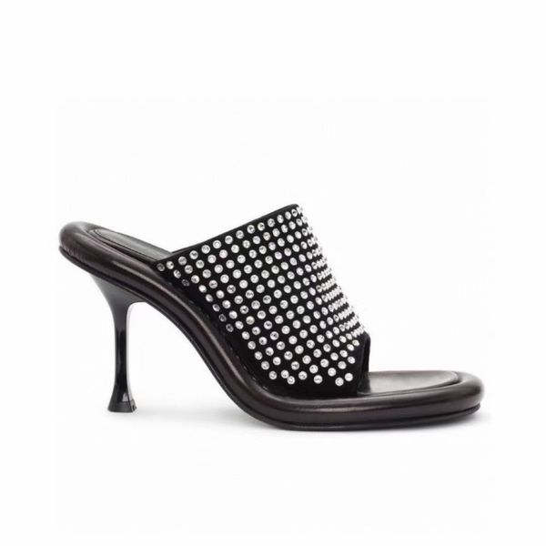 

women's slippers mule shoes slide high heels 9.cm slipper factory shoes rhinestone silk chunky leather slip toe luxury design street wi, Black