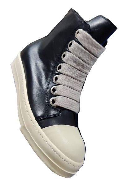 

owen man designer rick boots women canvas flat high shoes black lace up leather shoe rubber sole genuine pentagram shoelace creamy sole size