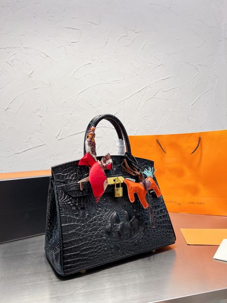 

2023 h-brand 30cm women alligator leather shoulder handbag luxury designer purse womens lychee grain bags