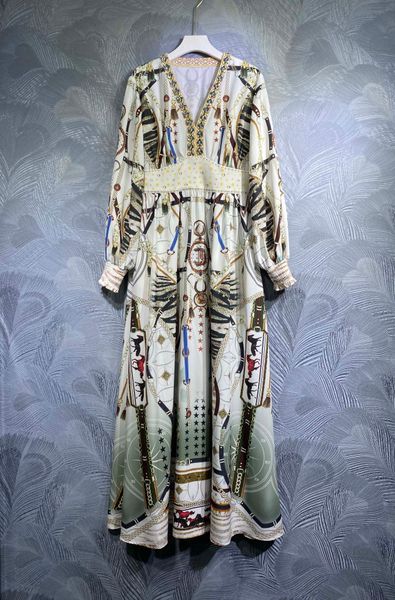 

2023 spring new print long dress v-neck elegant premium, Black;gray