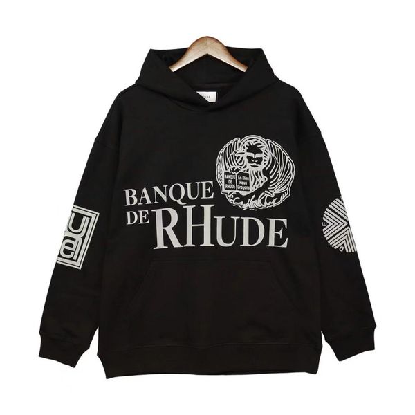 

men's hoodies sweatshirts mens sweater rhude designer hoodie letter-printed long-sleeved street holiday casual couple's same cloth, Black