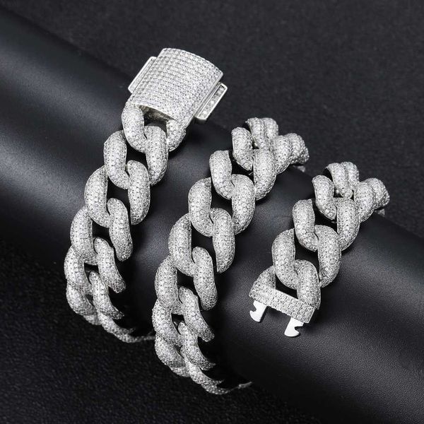 

wholesale sterling silver 18mm bling vvs moissanite diamond bubble cuban chain iced out hip hop jewelry miami mens cuban chains