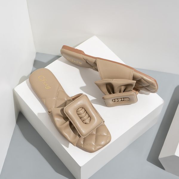 

shoes slippers summer slides soft black square toe sandals for women causal low heel beach flat comfort slide