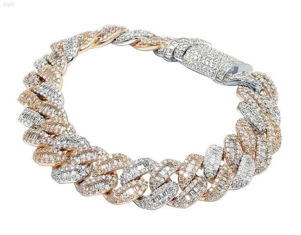 

iced out bling cuban link chain bracelet for men two tone rose gold plated 5a cz hip hop men jewelry, Silver