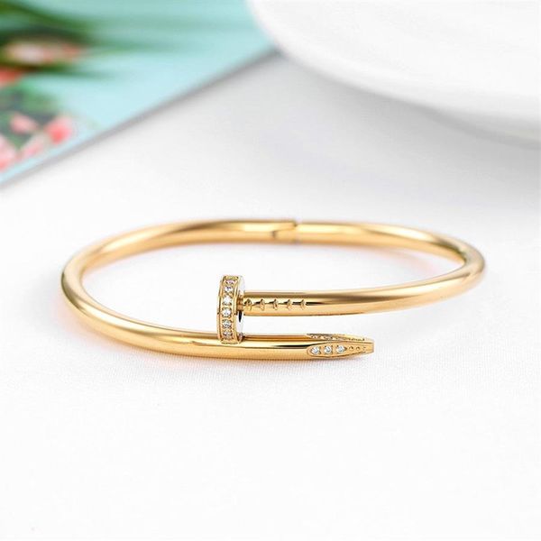 

with box gold silver titanium steel nail bracelet inlay diamond bangle bracelets women men jewelry for lover gift236v, Black