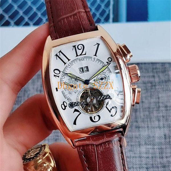 

7-mens watches self-winding tourbillon stainless steel all small dial work l business watch montre de luxe reloj lujo242g, Slivery;brown