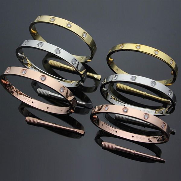 

316l stainless steel new style silver rose 18k gold screw love bangle bracelet with cz screwdriver for woman jewelry screws never 280g, Black