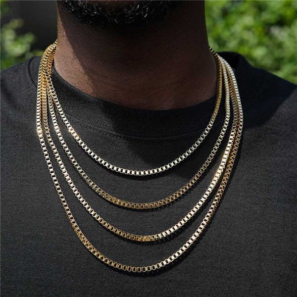 

hip hop cuban link stainless steel square box chain necklace 18k gold plated choker, Silver