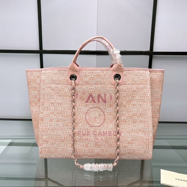 

women black designer tote bags channel beach bag soft canvas pearl decoration hard handle leather overnight bag ladies handbags chain strap