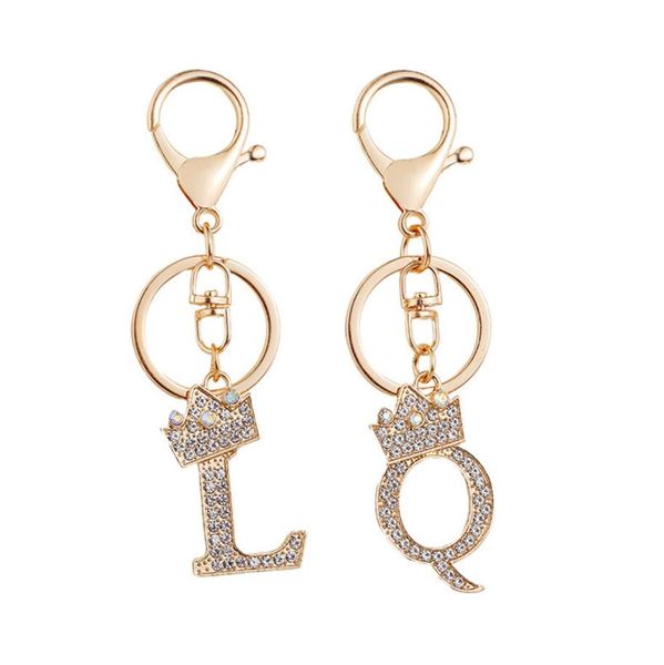 

women crystal crown alphabet pendant with key ring gold color a-z 26 letters keychain for women purse handbags charms accessories, Silver