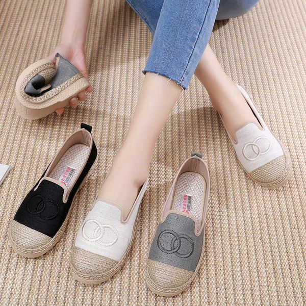 

designer shoes fisherman's shoe women spring and summer 2023 new linen woven flat bottomed lazy man wears lefu shoes with one foot smal, Black