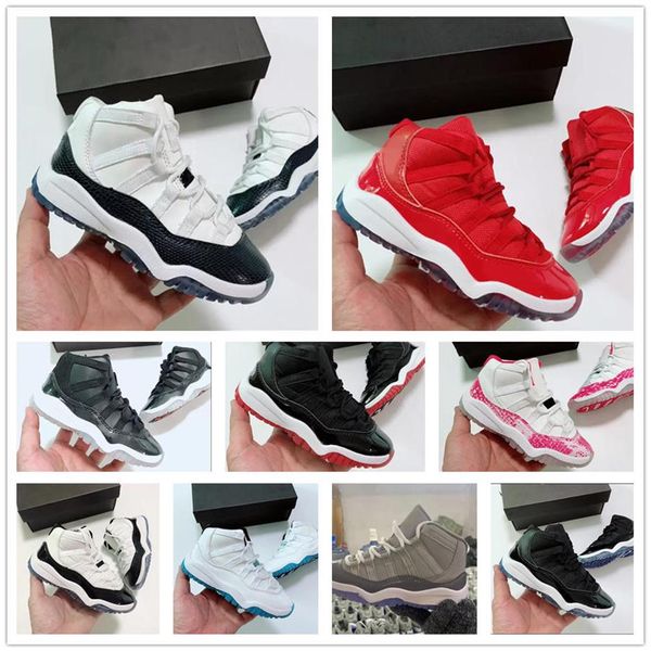 

kids shoes cool grey 11 xi sneaker concord space jam metallic silver pink snakeskin bred legend blue 72-10 children boys girls bas256d, Black