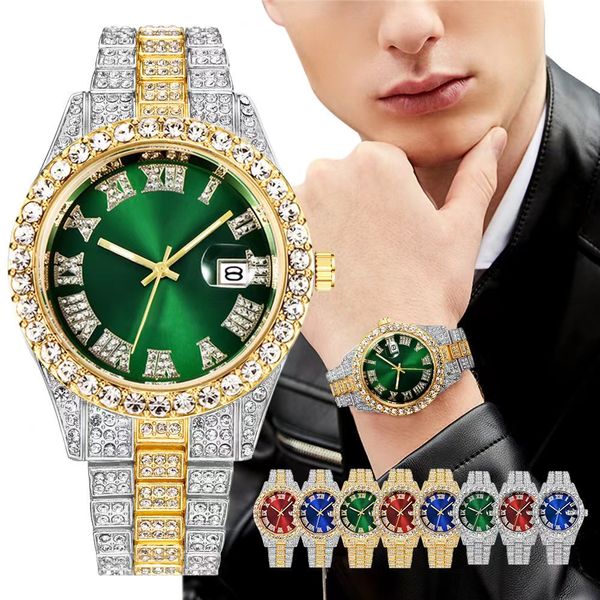 

new foreign trade explosive inlaid diamond full drill roman fashion with calendar men's and women's watch manufacturers, Slivery;brown