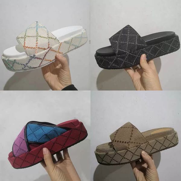 

fashion slippers embroidered canvas designer slippers girls 60mm womens sandals canvas covered platform sandals ing, Black