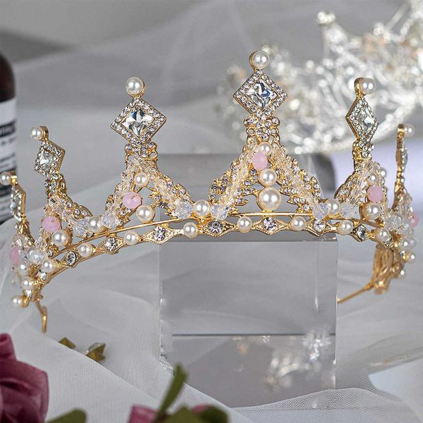 

tiaras model catwalk rhinestone tiara birthday wedding princess crown pearl headband tiaras for girls bling z0220, White;golden