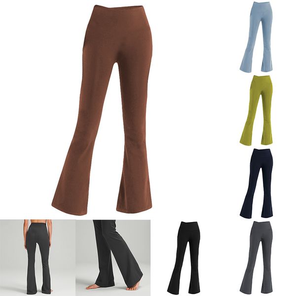 

lululemens womens yoga clothes grooves summer women flared pants high-waisted tight-fitting belly show figure sports yogas nine-point pants, Gray