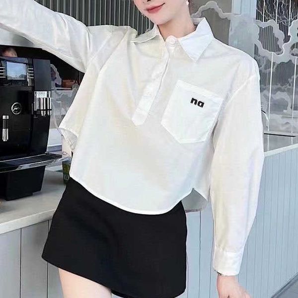 

23ss designer brand short shirt casual long-sleeved pocket coat lapel shirts woman clothing, White