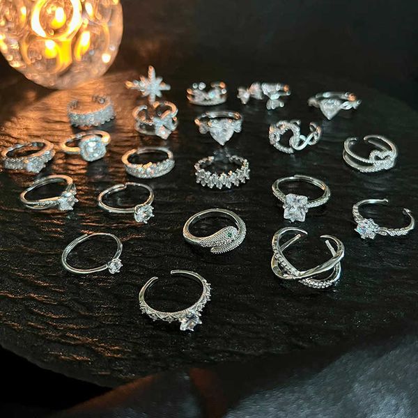 

korean ins zircon open copper micro inlaid ring personality niche indifference wind ring net red bracelet, Silver