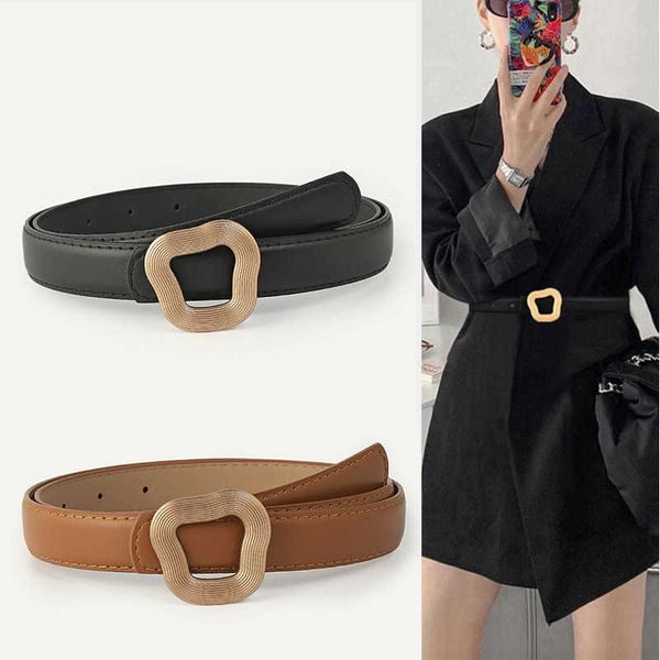 

belts fashion pu leather belt for women designer metal buckle waist strap female girl jeans dress trouser decorative waistband j230220, Black;brown
