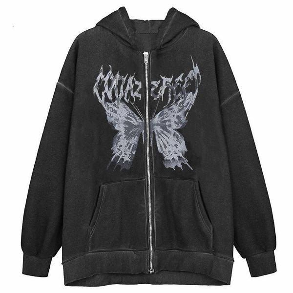 

womens hoodies sweatshirts y2k clothes women oversized hooded sweatshirts fashion harajuku korean gothic zip up hoodie butterfly printed bla, Black