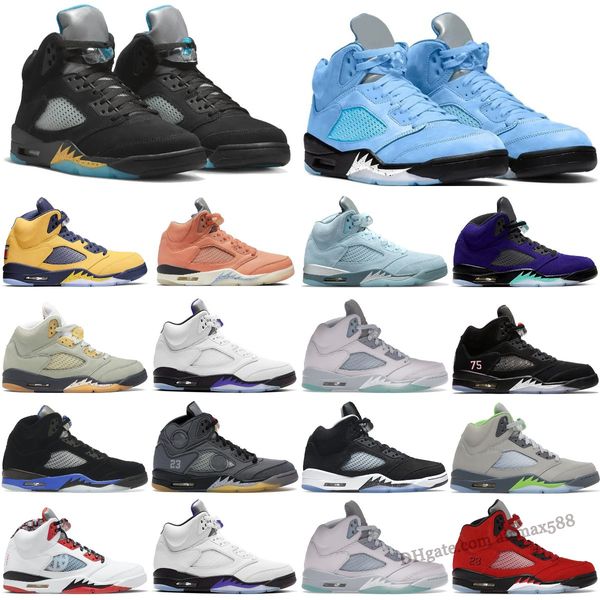 

jumpman 5 retro basketball shoes men 5s green bean dark concord racer blue raging bull red suede jade horizon sail what the easter mens trai, Black