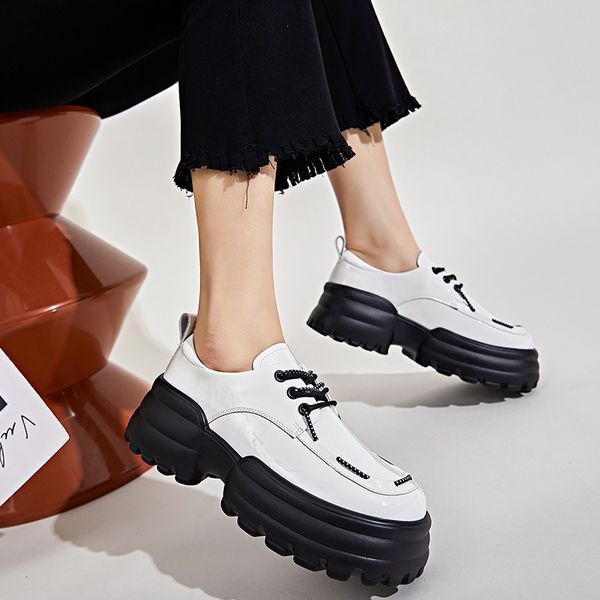 

dress shoes women's loafers luxury platform patent leather 2023 style heightener casual fashion woman lady freight 230220, Black
